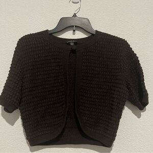 Lafayette 148 NY Cotton Chocolate Brown Chunky Knit Sweater Shrug Size Large